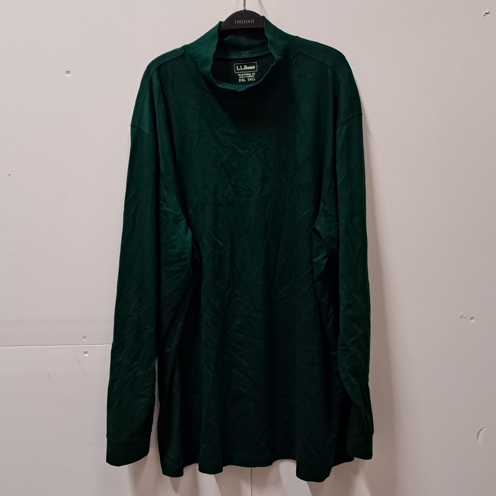 L.L. Bean Men's Turtleneck Shirt Long Sleeve Traditional Fit Green 2XL XXL Tall